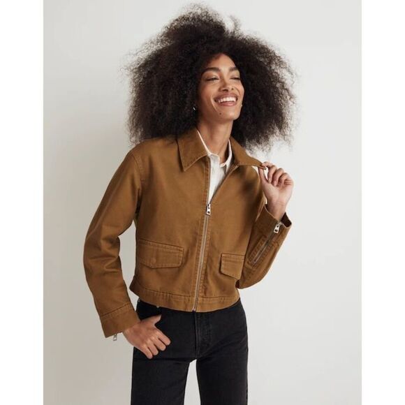 Madewell Cropped Utilitarian Jacket size S Regenerative Chino Spiced Olive - Picture 2 of 15
